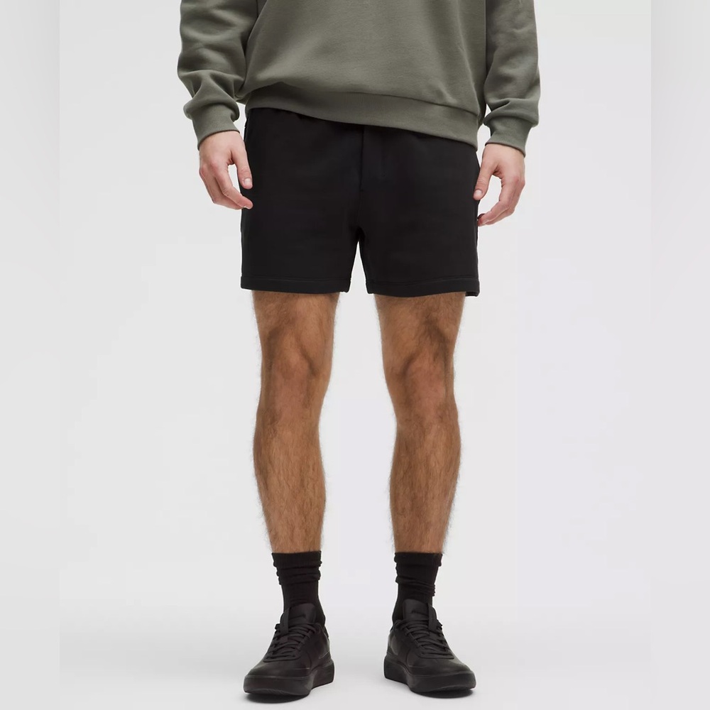 Lululemon Men's Black Steady State Classic Fit Cotton Blend Fleece Shorts